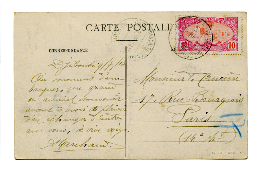 MARCHAND-Alexandre-Carte-postale-Djibouti-19130709-Verso-120515s